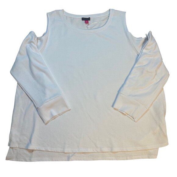 NWT Vince Camuto Plus Size Cold Shoulder White Snap Top 2X - Picture 3 of 4